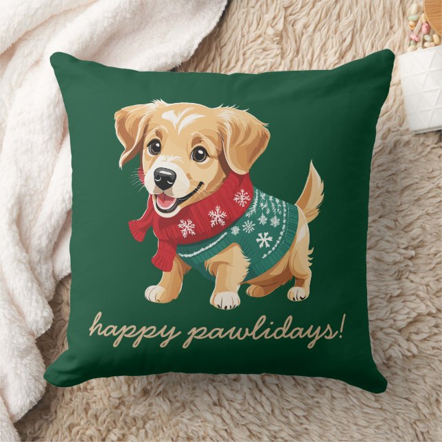 Happy Pawlidays | Christmas Sweater Goldie Puppy Cushion (Blanket)