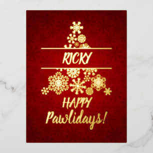 Happy pawlidays,Christmas Tree,Paw print snowflake Foil Holiday Postcard