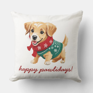 Happy Pawlidays   Cosy Christmas Golden Retriever Cushion