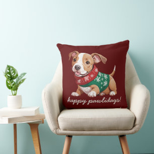 Happy Pawlidays   Cozy Christmas Pitbull Puppy Cushion