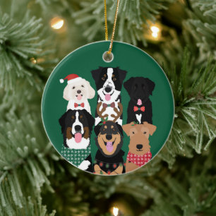 Happy Pawlidays Cute Christmas Dogs Ceramic Ornament