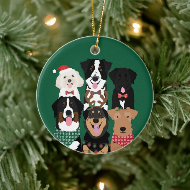 Happy Pawlidays Cute Christmas Dogs Ceramic Ornament (Tree)