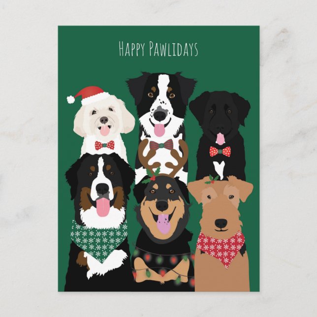 Happy Pawlidays Cute Christmas Dogs Holiday Postcard (Front)