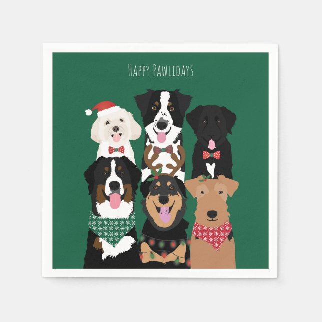 Happy Pawlidays Cute Christmas Dogs Napkin (Front)