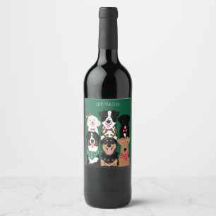 Happy Pawlidays Cute Christmas Dogs Wine Label