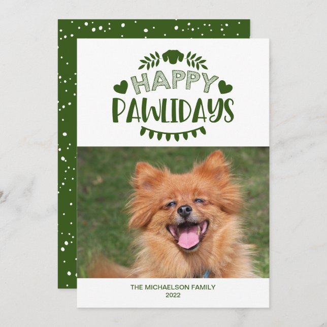 Happy Pawlidays Cute Dog Photo Holiday Card (Front/Back)