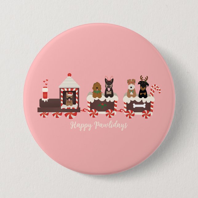Happy Pawlidays Dog Christmas Holiday Train 7.5 Cm Round Badge (Front)
