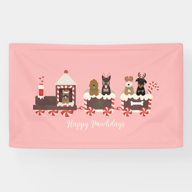 Happy Pawlidays Dog Christmas Holiday Train Banner (Horizontal)