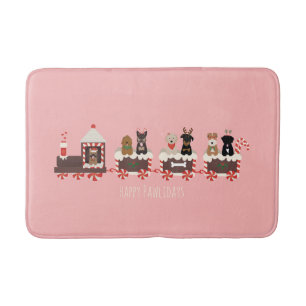 Happy Pawlidays Dog Christmas Holiday Train Bath Mat