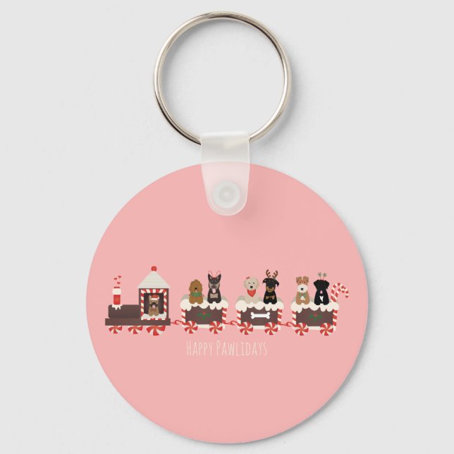 Happy Pawlidays Dog Christmas Holiday Train Key Ring (Front)