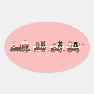 Happy Pawlidays Dog Christmas Holiday Train Oval Sticker