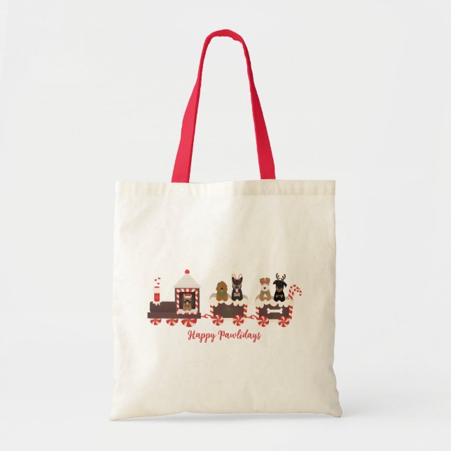 Happy Pawlidays Dog Christmas Holiday Train Tote Bag (Front)