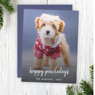 Happy Pawlidays   Dog Christmas Modern Cute Blue Holiday Card