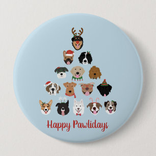 Happy Pawlidays Dog Christmas Tree 10 Cm Round Badge