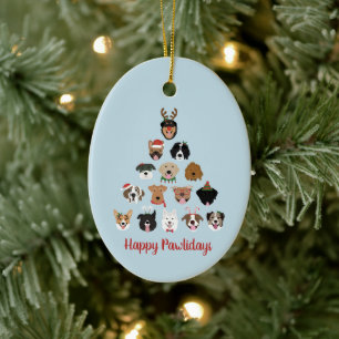 Happy Pawlidays Dog Christmas Tree Ceramic Ornament