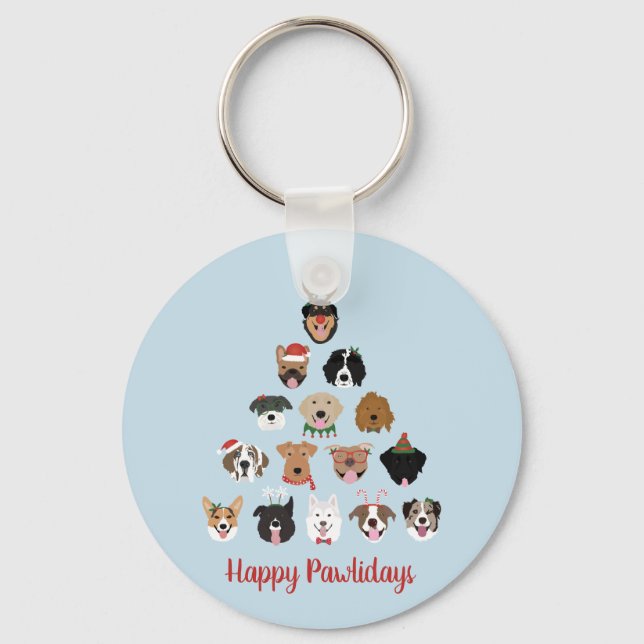 Happy Pawlidays Dog Christmas Tree Key Ring (Front)