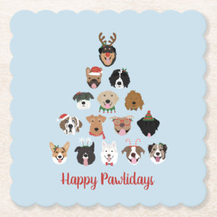 Happy Pawlidays Dog Christmas Tree Paper Coaster