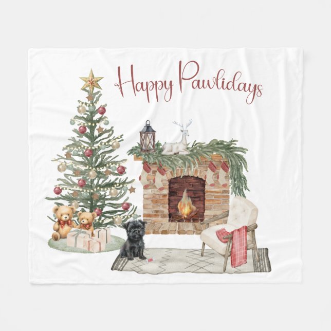 Happy Pawlidays Dog Design- Affenpinscher Fleece Blanket (Front (Horizontal))