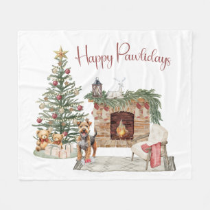 Happy Pawlidays Dog Design- Airedale Fleece Blanket