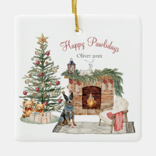Happy Pawlidays Dog Design- Australian Cattle Dog  Ceramic Ornament