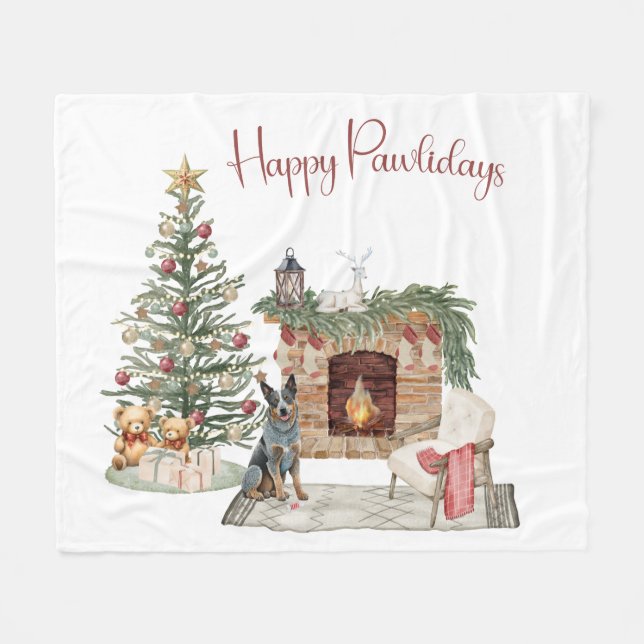 Happy Pawlidays Dog Design- Australian Cattle Dog Fleece Blanket (Front (Horizontal))