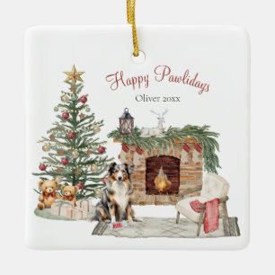 Happy Pawlidays Dog Design- Australian Shepherd Ceramic Ornament