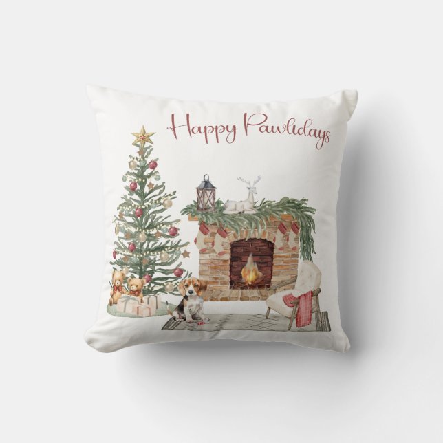 Happy Pawlidays Dog Design- Beagle Cushion (Front)