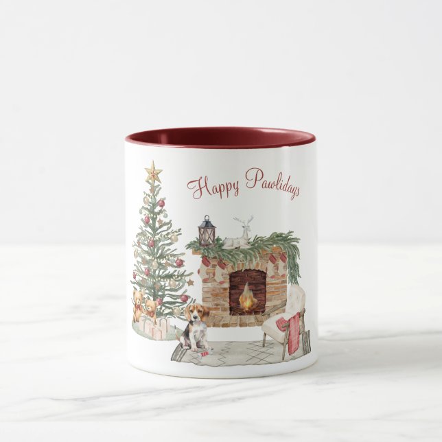 Happy Pawlidays Dog Design- Beagle Mug (Center)