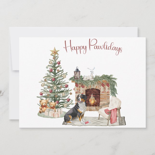 Happy Pawlidays Dog Design- Bernese Mountain Dog Holiday Card (Front)