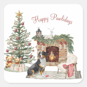 Happy Pawlidays Dog Design- Bernese Mountain Dog Square Sticker