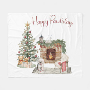 Happy Pawlidays Dog Design- Bichon Frise Fleece Blanket