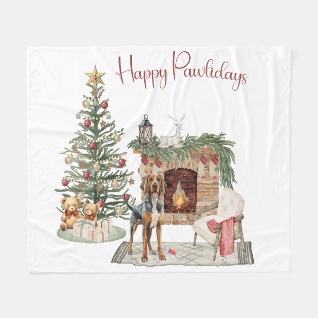 Happy Pawlidays Dog Design- Bloodhound Fleece Blanket (Front (Horizontal))