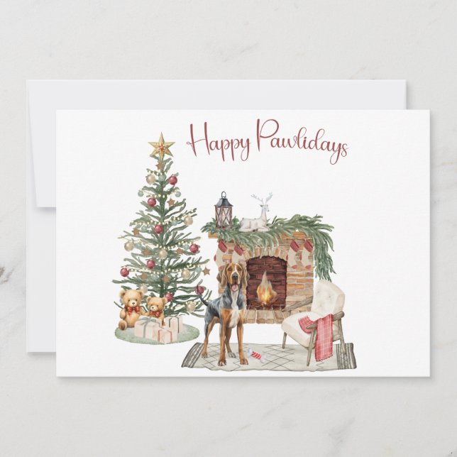 Happy Pawlidays Dog Design- Bloodhound Holiday Card (Front)