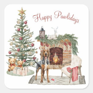Happy Pawlidays Dog Design- Bloodhound Square Sticker