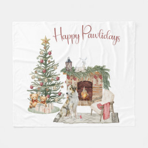Happy Pawlidays Dog Design- Borzoi Fleece Blanket