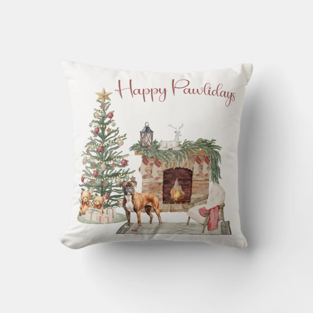 Happy Pawlidays Dog Design- Boxer Cushion (Front)