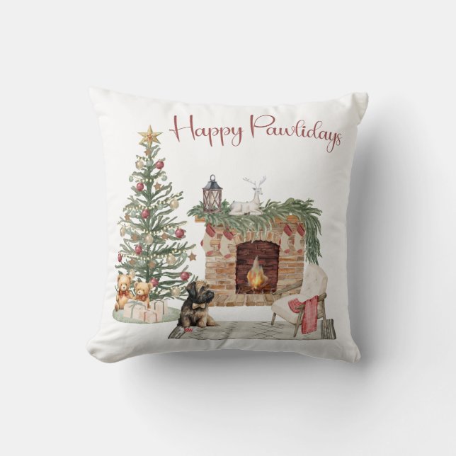 Happy Pawlidays Dog Design- Briard Cushion (Front)