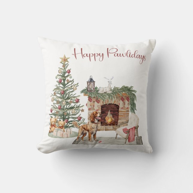 Happy Pawlidays Dog Design- Brittany Spaniel Cushion (Front)
