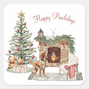 Happy Pawlidays Dog Design- Brittany Spaniel Square Sticker