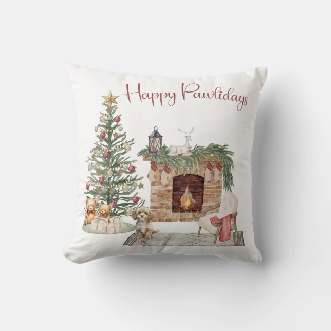 Happy Pawlidays Dog Design- Cavapoo Cushion (Front)