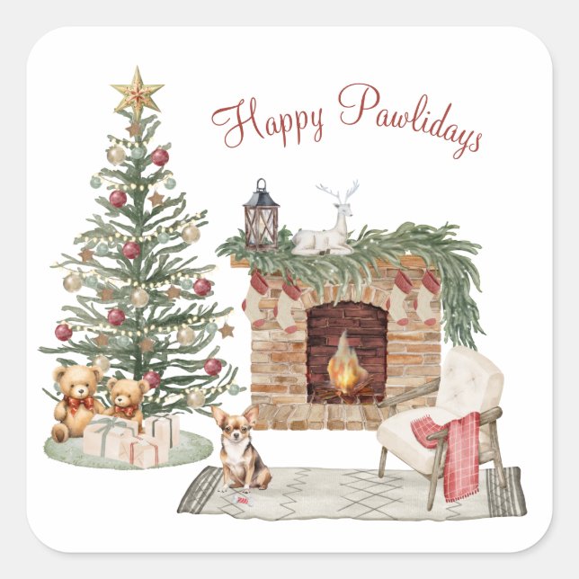 Happy Pawlidays Dog Design- Chihuahua Square Sticker (Front)