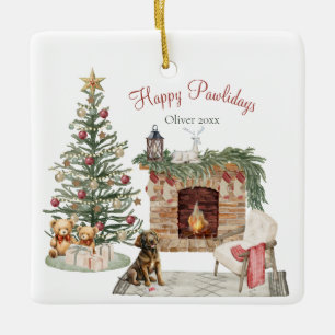 Happy Pawlidays Dog Design- Chocolate Labrador Ceramic Ornament