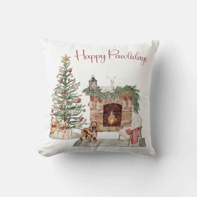 Happy Pawlidays Dog Design- Cocker Spaniel Cushion (Front)