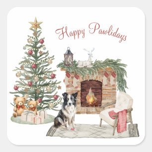 Happy Pawlidays Dog Design- Collie Square Sticker