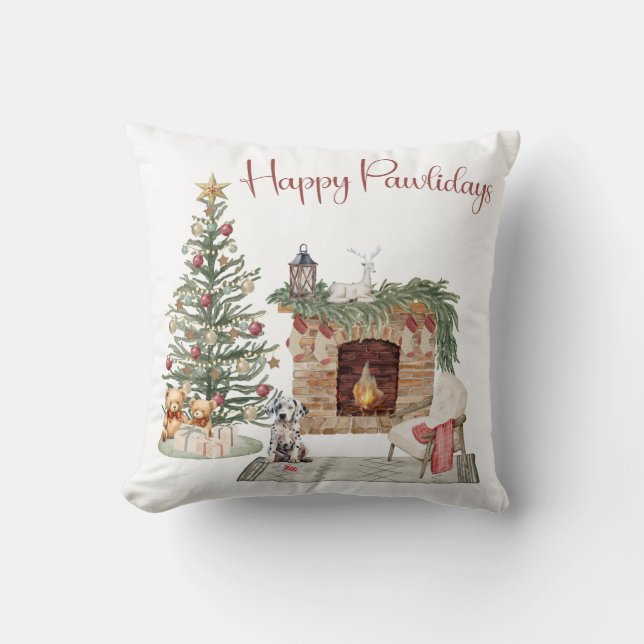 Happy Pawlidays Dog Design- Dalmatian Cushion (Front)