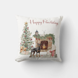 Happy Pawlidays Dog Design- Doberman Pinscher Cushion