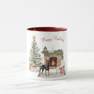 Happy Pawlidays Dog Design- Doberman Pinscher Mug