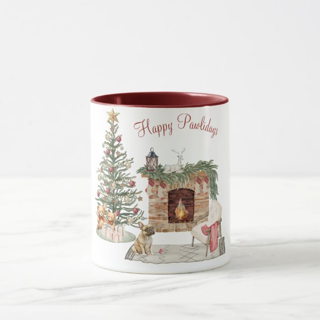 Happy Pawlidays Dog Design- French Bulldog Mug (Center)