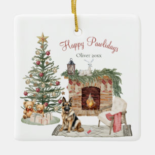 Happy Pawlidays Dog Design- German Shepherd Ceramic Ornament