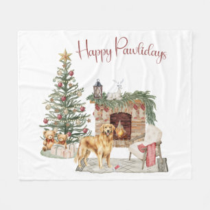 Happy Pawlidays Dog Design- Golden Retriever Fleece Blanket